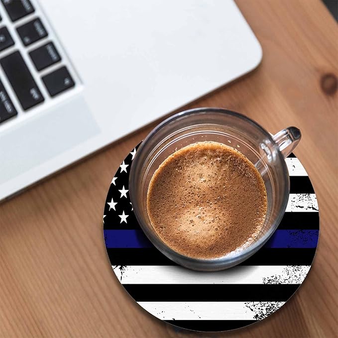American Flag Coaster Thin Blue Line Support Nation Patriotic Symbol Tabletop Protection for Any Table Type Wood, Granite, Glass, Soapstone, Sandstone, Marble, Stone Tables