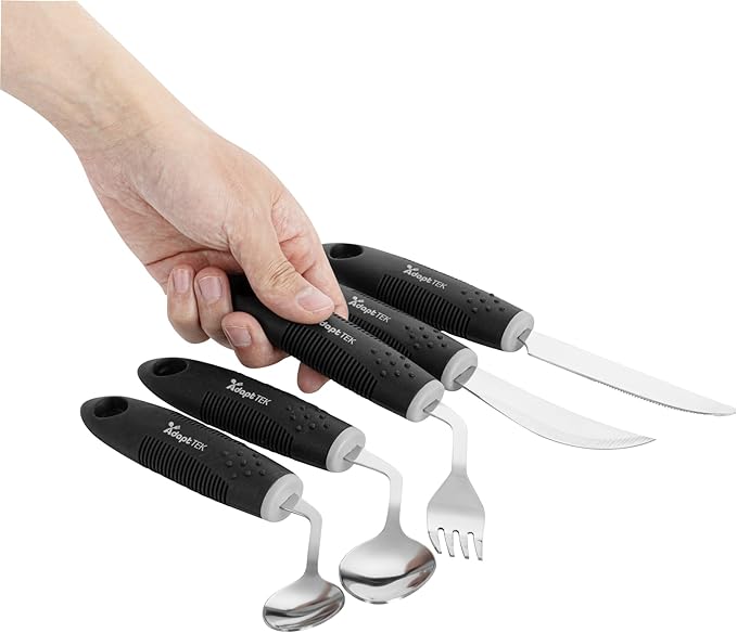 Restaurantware Adaptive Utensils - 1 count Stainless Steel, 9.84 x 5.12 x 1.57 Inches, Ergonomic Eating Aids, Non-Slip Utensil Set for Arthritis, Secure Grip Design, Black
