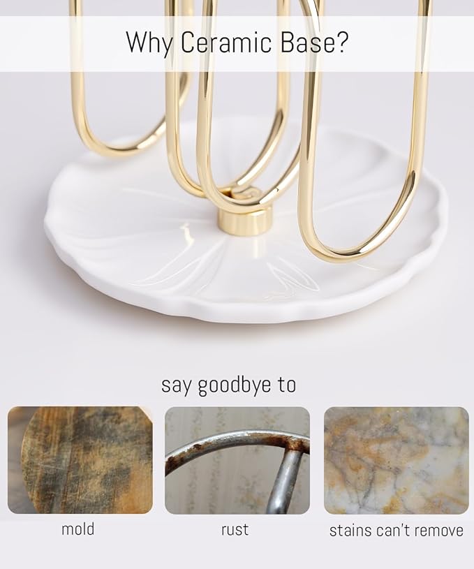 VROOMIUM Napkin Holder for Table, Ceramic Base Effortless Cleaning, 1 lb Weight, Gold Napkin Holders for Paper Napkins, Servilleteros para Mesas