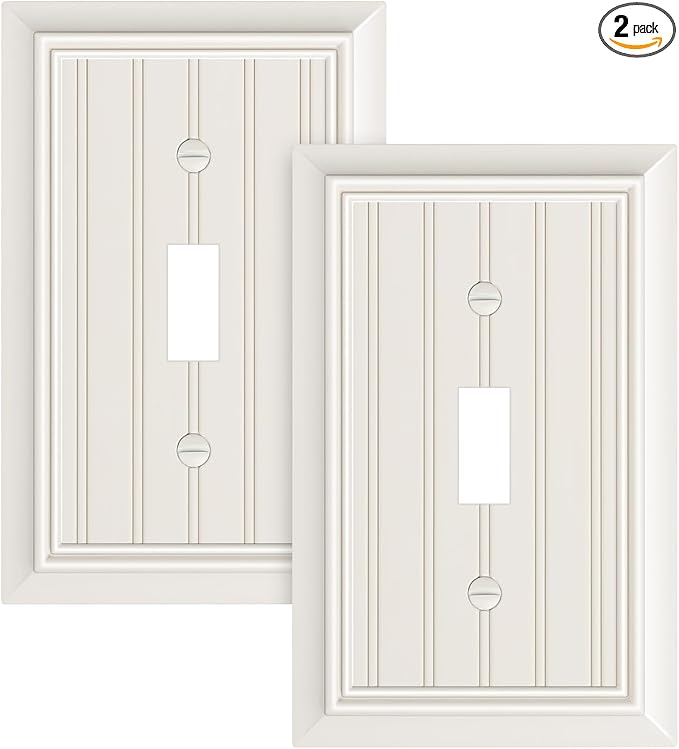 2-Pack Classic Beadboard Single Toggle Light Switch Cover Plate, Durable Natural Bamboo Fiber Decorative Switch Plate Covers, Light Almond 1 Gang Wall Plate