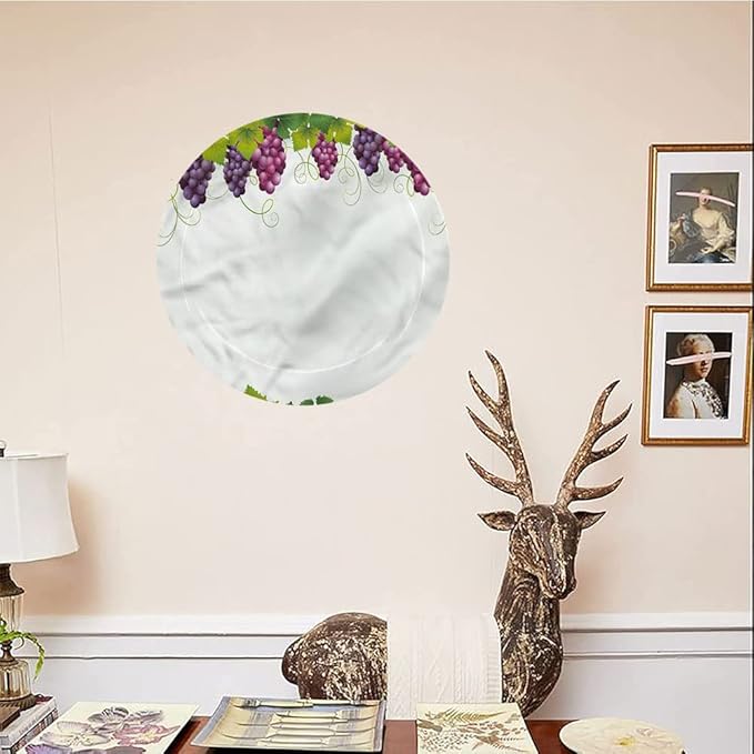 Ceramic Display Plate, Vineyard Ceramic Hanging Decorative Plate, Leaves and Ripe Grapes, 8 Inch, Living Room Kitchen Decoration Household, Multicolor