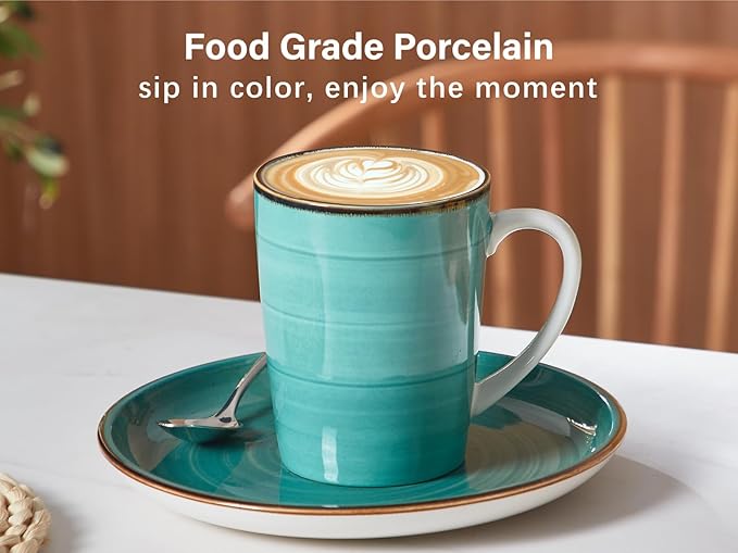 ONEMORE 16 oz Coffee Mugs Set of 4 Large Ceramic Coffee Cups Colorful Mugs Set with Handles for Latte, Hot Cocoa, Tea - Housewarming Gift - Assorted Colors