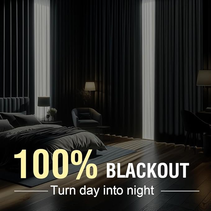 H.VERSAILTEX Primitive Linen Curtains 100% Blackout Curtain Drapes Burlap Fabric Curtains with White Thermal Insulated Liner, Grommet Top Drapes Living Room/Bedroom (2 Panels, 42 x 63 Inch, Navy)