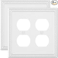 2-Pack Double Duplex Outlet Cover, Metal Switch Plates and Outlet Covers, Pure White Pearls Decorative Wall Plates for Electrical Outlets, 2 Gang Receptacle Cover, Corrosion Resistant