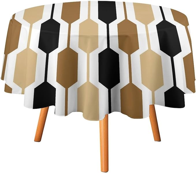 Abstract Boho Geometric Round Tablecloth, Mid Century Modern Geometric Art Retro Print Tablecloth for Home Party Dining Room Kitchen Decor 70Inch(178cm)
