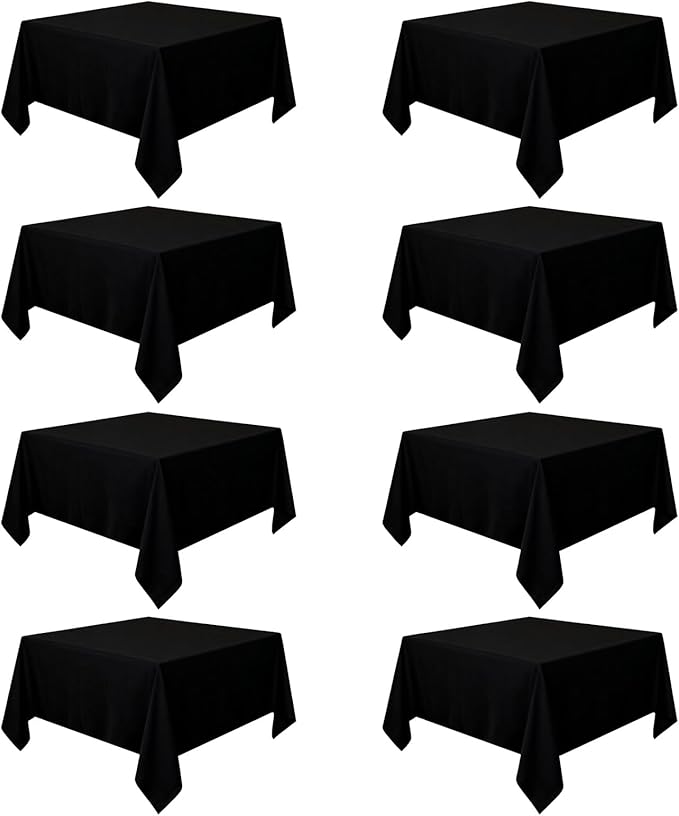 8 Pack Black Tablecloths 60 x 60 Inch Square Tablecloth, Wrinkle Resistant Black Table Cloth Washable Polyester Fabric for Party Wedding Banquet