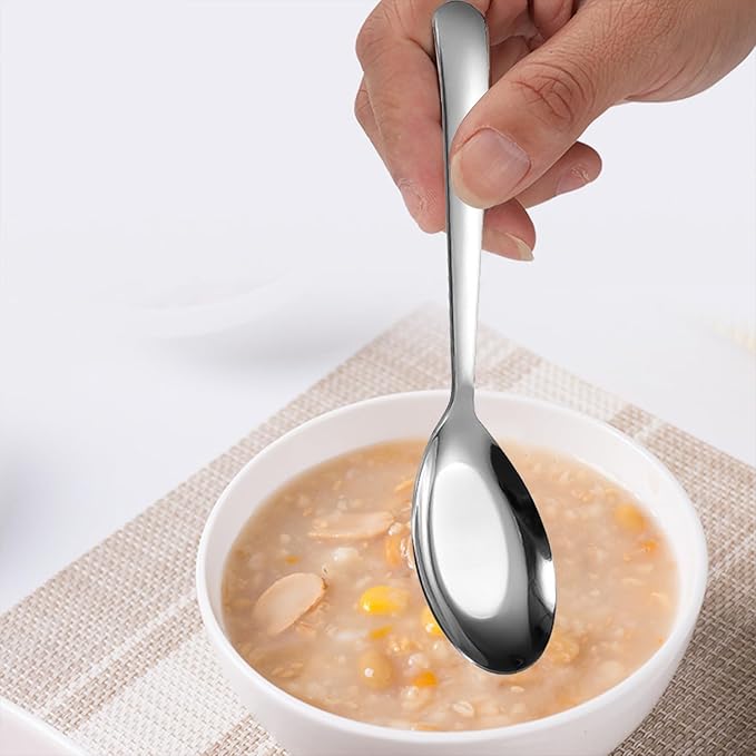 Flat Head Spoons, Korean style Flat Sugar Spoon,Thick Heavy Stainless Steel Table Spoons Dinner Spoon,Set of 4.