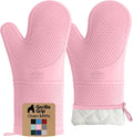 GORILLA GRIP BPA-Free Soft Silicone Oven Mitts, 14.5x8.3, Heat Resistant and Waterproof Cooking Gloves, Thick Cotton Lining, Flexible Gripping for Baking Grilling, Kitchen Potholders Set of 2, Pink