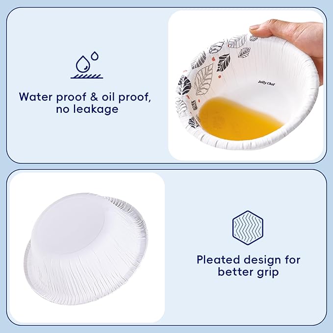 JOLLY CHEF 156 Count Paper Bowls 16 OZ with Leaf Floral Print, Heavy-duty Bowls Bulk Perfect for Parties,Picnics,and Everyday Use