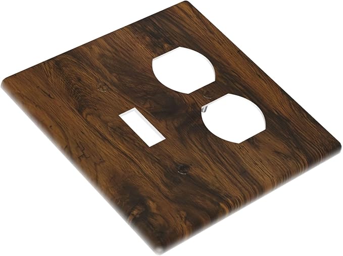 Light Switch Cover Plate Brown Rustic Wood Grain Vintage Wooden Texture 2 Gang Decorative Switch Plates 1 Toggle Duplex Combo Outlet Covers GFCI Wall Plates for Cabin Bedroom Decor