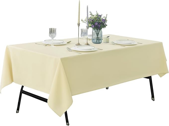 2-Pack 60x102 inch Beige Table Cloths, Solid Stain and Wrinkle Resistant Oblong Tablecloth, Premium Plain Weave Polyester Fabric Rectangle Table Linen Covers for Hotel, Wedding