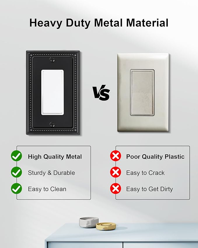 2-Pack Decorator Outlet Cover Plate, Pearls Decorative Switch Plates and Outlet Covers, Black Metal Wall Plates for Electrical Outlets, Receptacle, GFCI Outlet, Dimmer Switch