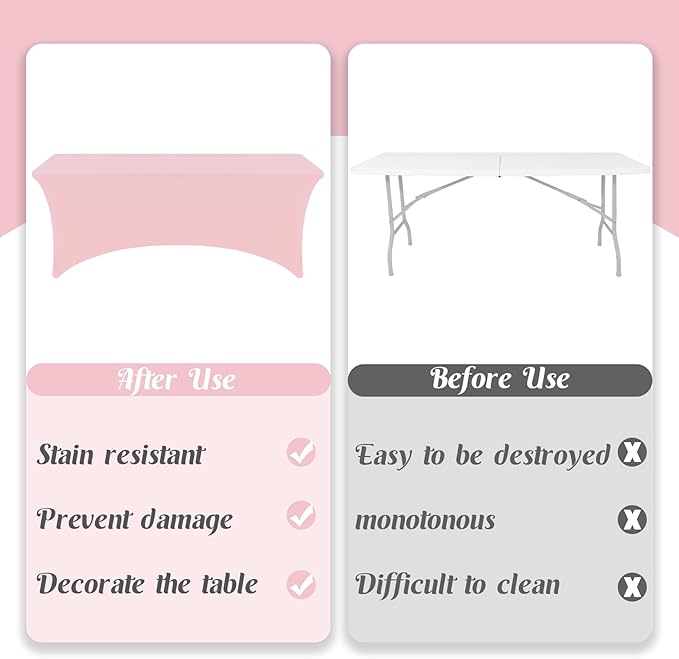 HAISIWLKJ 3 Pack Table Cloth 8ft Pink Tablecloths for Rectangle Folding Table Spandex Fitted Stretch Cover Wrinkle Resistant Washable Protector for Party, Wedding, Banquet, Festival.