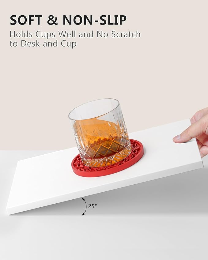 Drink Coasters, Coasters Set of 6 for Cup with Holder, Non-Slip Silicone Cup Mats for Hot and Cold Drinks, Cute Absorbent Coffee Bar Accessories Table Decor, Red