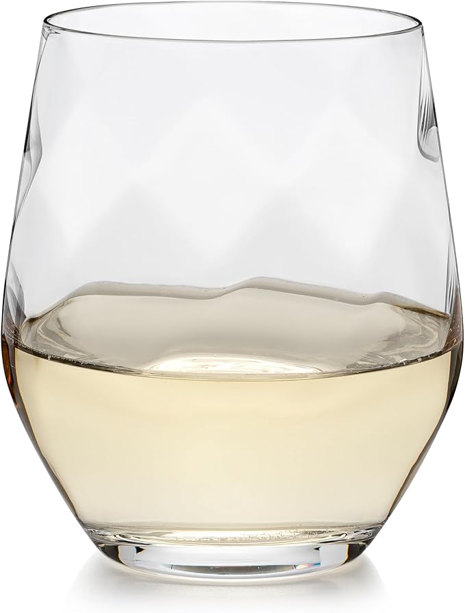 Üllo Aer Crystal Stemless Wine Glasses with Aerating Swirl Design for Enhanced Flavor, Clear, Set of 4