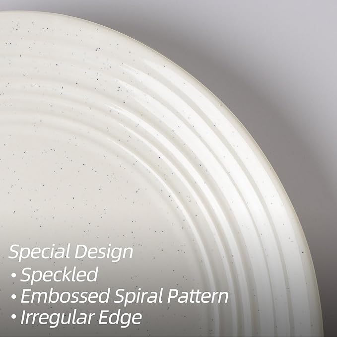 Famiware Plates and Bowls Sets 24-Piece Stoneware Dinnerware Sets, Dishes Set for 8, Speckled Hand-made Reactive Glaze Dish Set, Twilight Series, White
