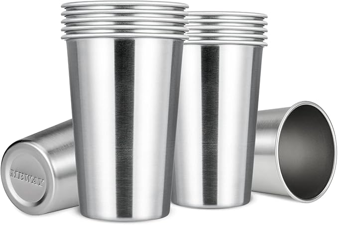 MEWAY Premium Stainless Steel Cups 16 oz Pint Cup Tumbler (12 Pack) - Premium Metal Cups - Stackable Durable Cup，Chilling Beer Glasses, for Travel, Outdoor, Camping, Everyday