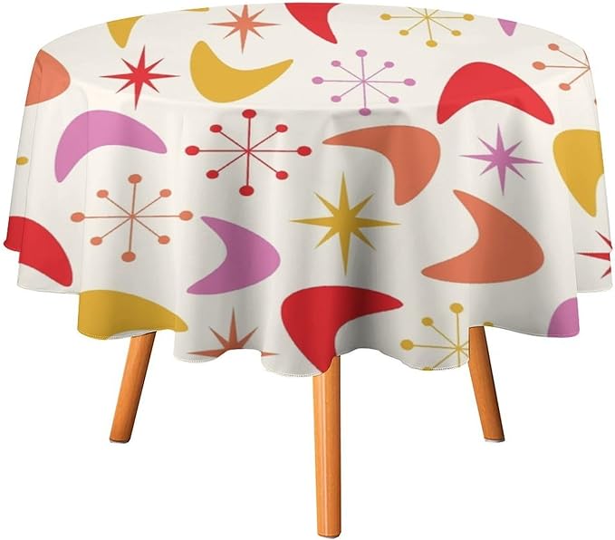 Mid Century Modern Round Tablecloth, Vintage Abstract Colorful Geometrics Modern Art Tablecloth for Home Party Dining Room Kitchen Decor 50Inch(127cm)