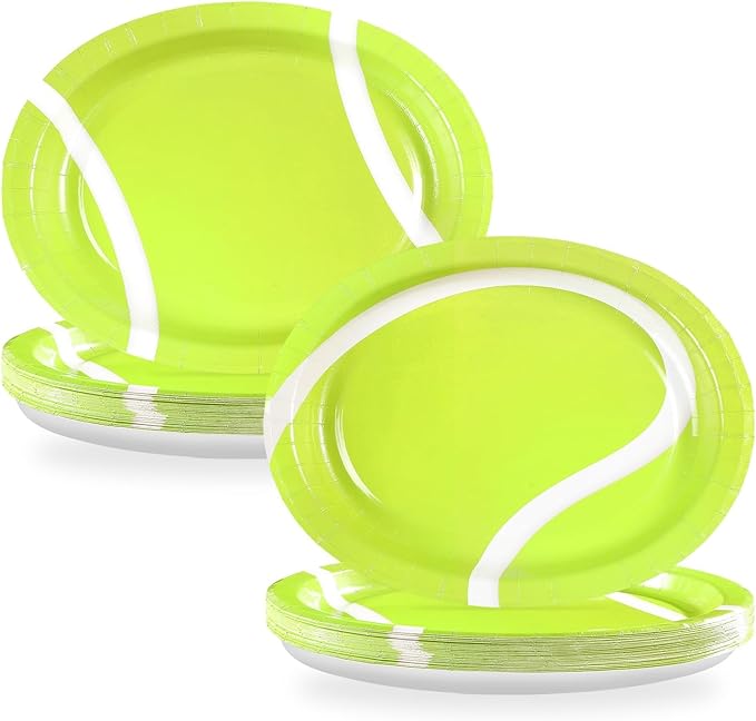 50Pcs Tennis Oval Paper Plates 10" x 12" Large Disposable Heavy Duty Classic Tennis Ball Paper Platters Sports Themed Dessert Plates for Men Women Kids Sports Birthday Party Supplies