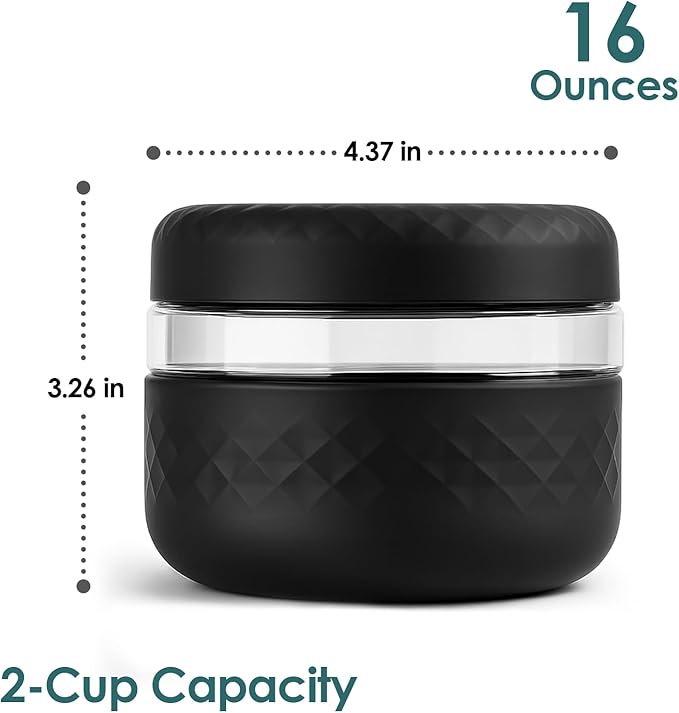 2 Pack 16 oz Glass Lunch Bowl Containers with Lids | Leak & Spill Proof, BPA-Free, Microwave & Dishwasher Safe, Airtight Meal Prep & Food Storage Jar for Lunch, Salad, Soup, Oats, Stew, Yogurt