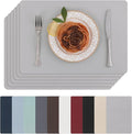 SHACOS Placemats Set of 6 Faux Leather Waterproof Leakproof Wipeable PU Non-Slip Vinyl Place Mats Heat Resistant Table Mats for Kitchen Dining Table Indoor Outdoor, Grey