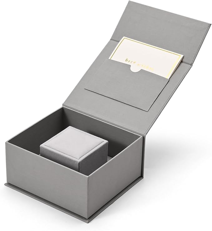 Oirlv Ring Gift Box with Lid Magnetic Gray Boxes for Wedding Proposal Gift Birthday Present with Card(Gray)