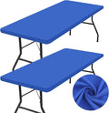 homing 2 Pack Rectangle Table Cloth, Elastic Fitted Fabric Tablecloth Fits for 4 Foot Folding Tables, Washable Table Cover for Picnic, Camping, Indoor & Outdoor (Blue, 30" x 48")