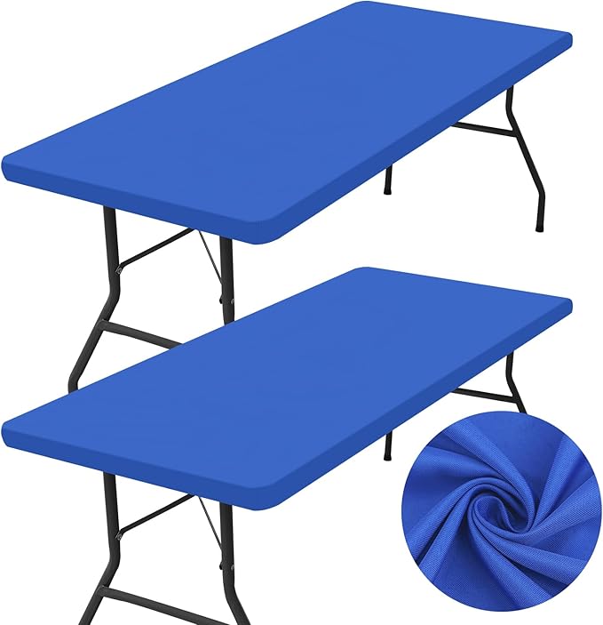 homing 2 Pack Rectangle Table Cloth, Elastic Fitted Fabric Tablecloth Fits for 4 Foot Folding Tables, Washable Table Cover for Picnic, Camping, Indoor & Outdoor (Blue, 24" x 48")
