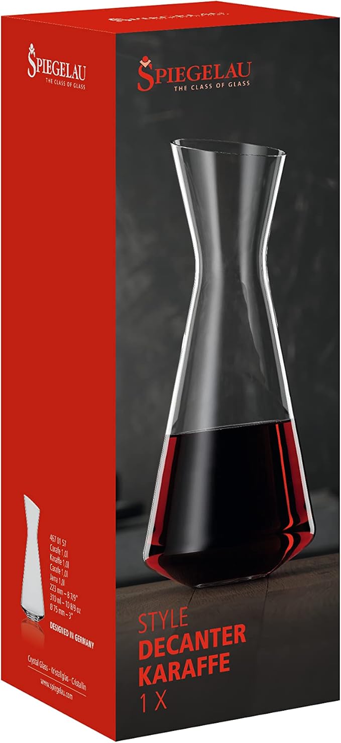 Spiegelau Style Crystal Wine Decanter, Elegant Carafe for Red and White Wine, Modern Glass Pitcher for Wedding Gifts, Housewarming, Hosting Essentials, Home Bar, 33 oz (1 L), Set of 1