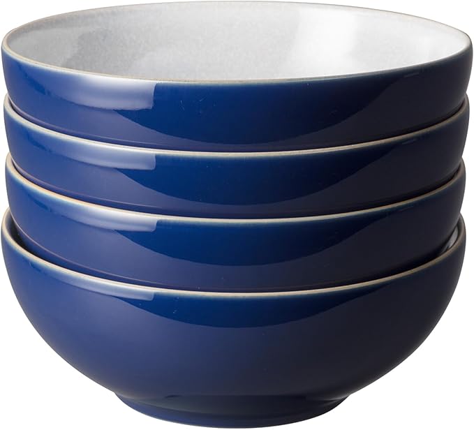 Denby - Elements Dark Blue Cereal Bowls Set of 4-28oz Everyday Soup, Dessert Bowls - Contemporary Design - Dishwasher & Microwave Safe Ceramic Stoneware Tableware - Scratch Resistant