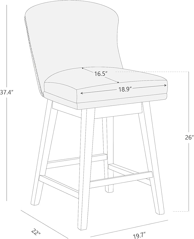 CHITA Counter Height Swivel Barstools, FSC Certified Upholstered Performance Fabric Bar Stools Set of 2, 26" Seat Height, Linen