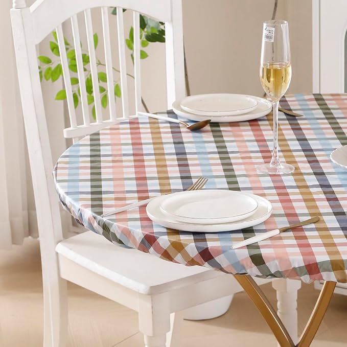 Walrus Round Vinyl Fitted Tablecloth with Flannel Backing Elastic Edge Design Table Cover Waterproof Oil-Proof PVC Table Cloth Stain-Resistant Best for 45"-56" Round