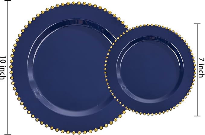 EI 60pcs Dark Blue Plastic Plates with Gold Rim Disposable,Blue Plastic Plates Disposable for Party,Heavy Duty 10" Dinner & 7" Dessert Plate Fancy Elegant Plate for Wedding,Birthday,Afternoon Tea