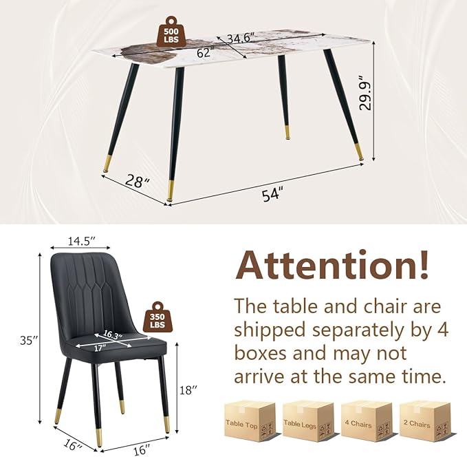 7 Piece Dining Table Set, Dinner Table Set for 6, Sintered Stone Kitchen Table Top and Modern Chairs Set of 6 for Kitchen Dining Room