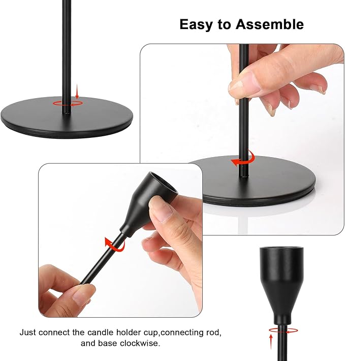 Matte Black Candle Holders Set of 3 for Taper Candles, Decorative Candlestick Holder for Wedding, Dinning, Party, Fits 3/4 inch Thick Candle&Led Candles (Metal Candle Stand)