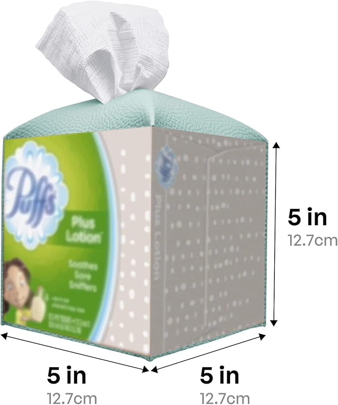 Carrotez Tissue Box Cover, [Refined] Modern PU Leather Square Tissue Box Holder - Decorative Holder/Organizer for Bathroom Vanity Countertop, Night Stands, Office Desk & Car 5"X5"X5" - Mint
