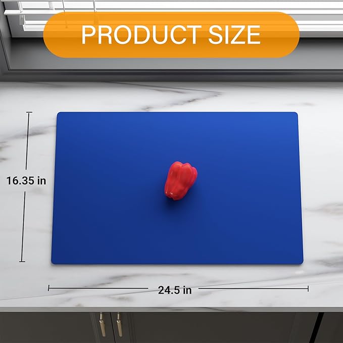 2-Pack Extra Thick Silicone Counter Mats - 24”x16” Large Heat Resistant Kitchen Countertop Protector, Non-Slip Hot Pad Trivet for Air Fryer, Hot Pots & Pans, Coffee Maker(Blue)