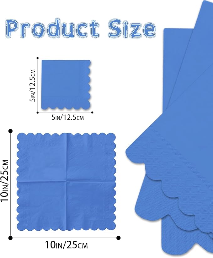 qiqee Sky Blue Cocktail Dinner Napkins 5x5inch Disposable Beverage,Wedding, Birthday Party Dessert Wave Paper Napkins(120 Count)