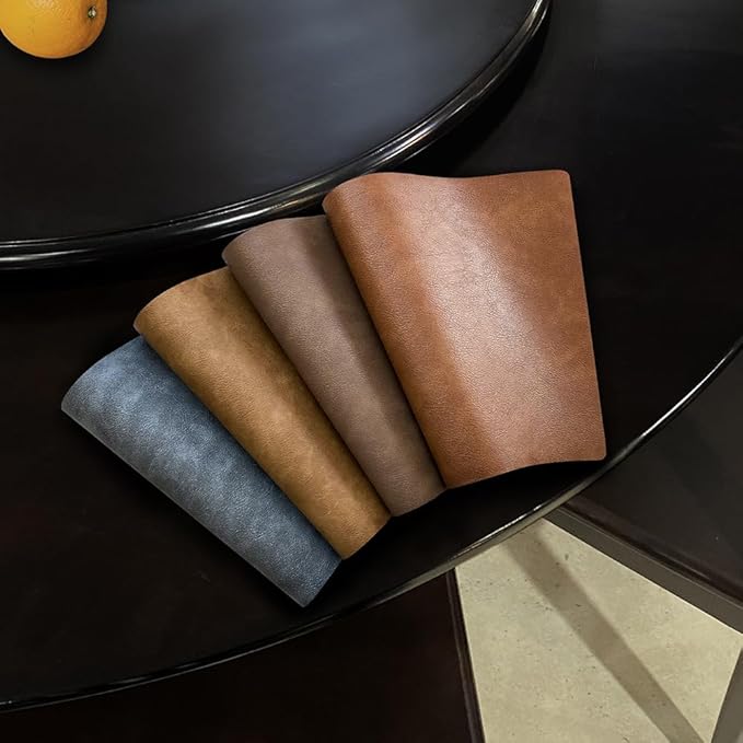 Leather Round Table Washable Placemats, Thick Faux Leather Heat Resistant Wedge Table Placemat, Waterproof Non-Slip Easy to Clean Place mat for Kitchen Coffee Dining Room Table Set of 15