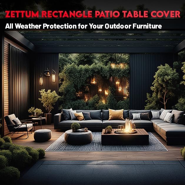 Zettum Patio Furniture Cover Rectangle - 74 Inch Outdoor Table Cover Waterproof & Heavy Duty, 600D Lawn Furniture Set Covers for Outside Rectangular Dining Table and Chairs Combo - 74 x 54 x 28 Inch