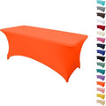 8FT Table Cloth for Rectangular Fitted Events Stretch Orange Table Covers Washable Spandex Tablecloth Protector for Party, Wedding, Cocktail, Banquet, Festival