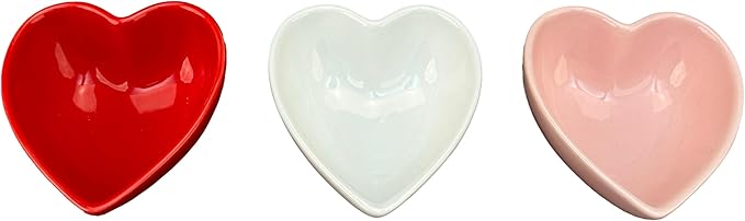 BIA Valentine Heart Dishes, Set of 3 – 6 oz Stoneware Bowls, Heart-Shaped Serving Pieces for Snacks, Dips, Spices, Candy & Dessert Displays – Microwave, Oven & Dishwasher Safe
