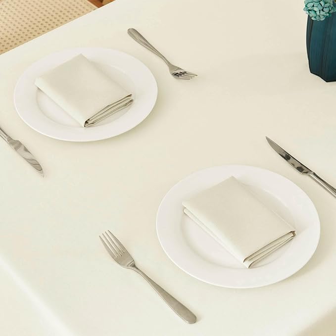 Rectangle Tablecloth 52x70 inch Linen Textured Waterproof Table Cloth Stain and Wrinkle Resistant Washable, Decorative Fabric Table Cover for Outdoor and Indoor Use, Ivory