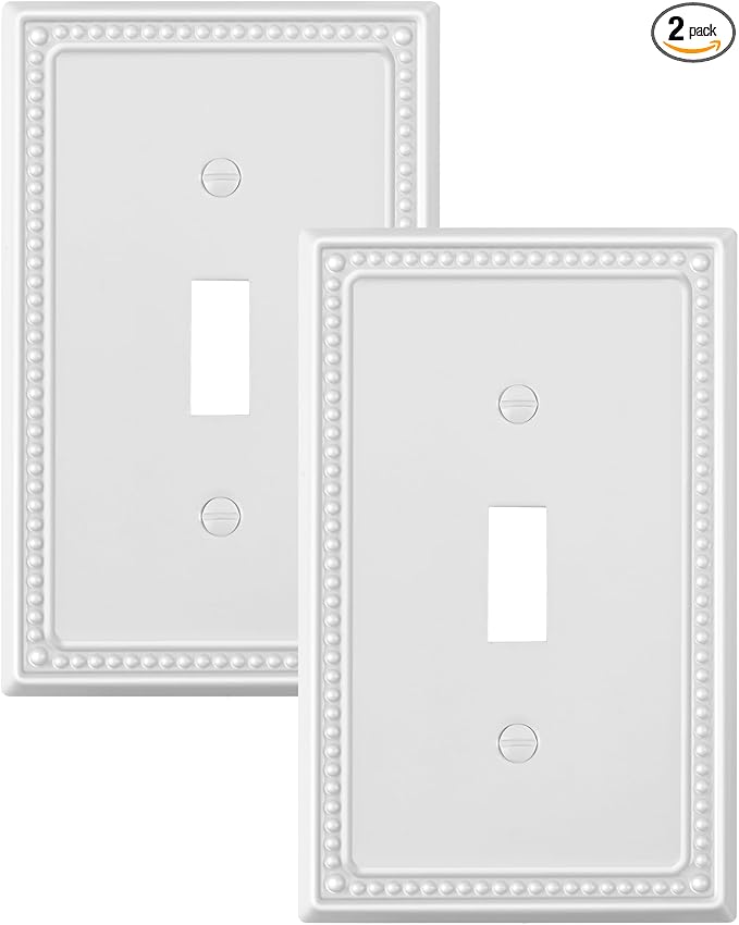 2-Pack Single Toggle Light Switch Cover Plate, Pearls Decorative Switch Plate Covers, Pure White 1 Gang Metal Wall Plate, Corrosion Resistant