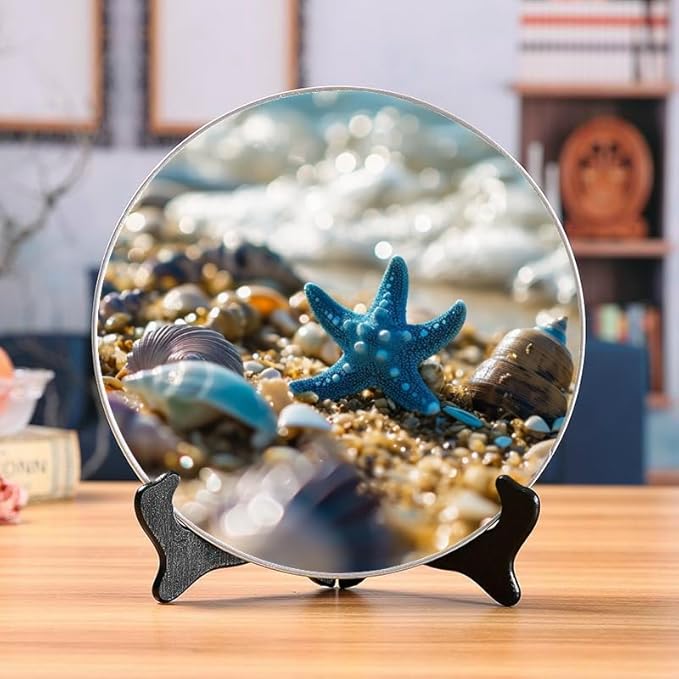 Tranquil Beach Seashells Decorative Ceramic Plates 10 Inch with Display Stand Designed for Elegant Wall Hanging DP-858554174