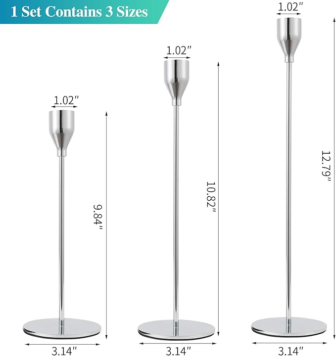 Set of 6 Silver Candlestick Holders Silver Candle Holder Taper Candle Holders Candle Holders Decorative Candlestick Holder for Home Decor, Wedding, Dinning, Party, Anniversary (Silver)