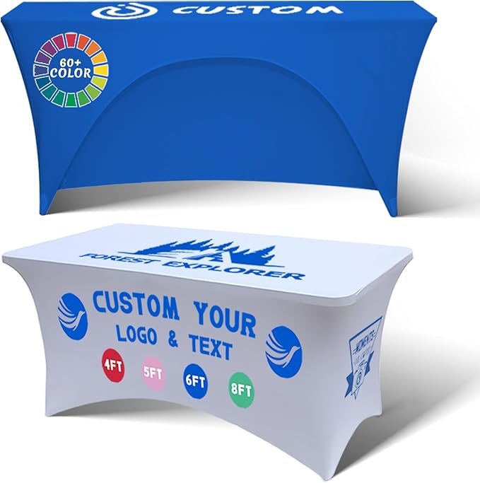 Personalized Table Cloth with Logo Image Customized Tablecloth 4FT/5FT/6FT/8FT Spandex Customized Table Cover Promotional Business Tradeshow Events Birthday Party Wedding (4FT Spandex(Open back))