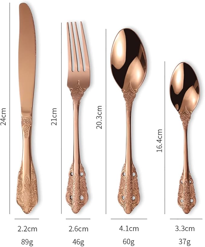 Vintage Rose Gold Silverware Flatware Set for 8, European Classic Style 32 Pieces Stainless Steel Tableware Cutlery Set,Fine Kitchen Utensils for Wedding Restaurant Hotel Christmas