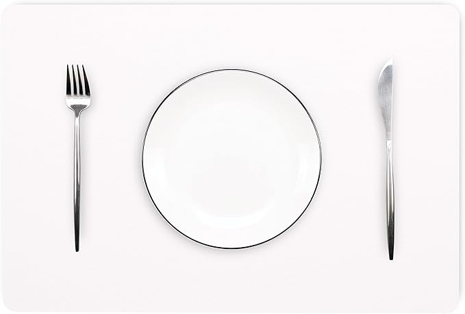 Wipeable Placemats Leather Table Mats Waterproof Heat-Resistant Easy to Clean for Dining Table Set Kitchen Table (6, White)
