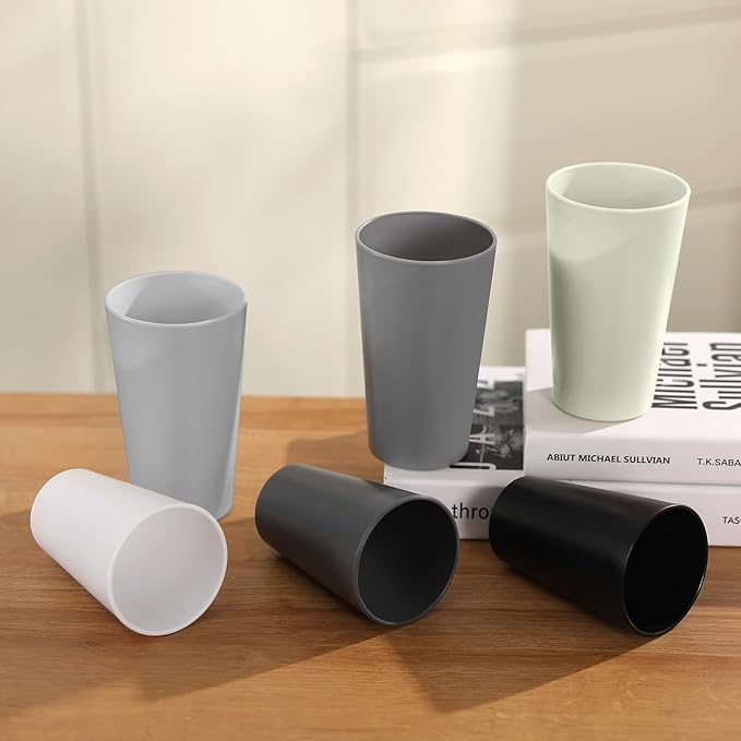 24 Pcs Unbreakable Plastic Cups Set, 20 oz Reusable Plastic Cups, Stackable Water Tumblers, Drinking Cup for Kitchen, Outdoor, BPA-free, Dishwasher Refrigerator and Microwave Safe (20 oz, 4 Colors)